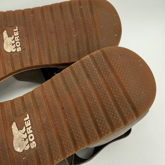 Sorel Ella II Sandals SZ 12 Leather Taupe Gray Summer Stretch Ankle Criss Cross - Picture 13 of 14